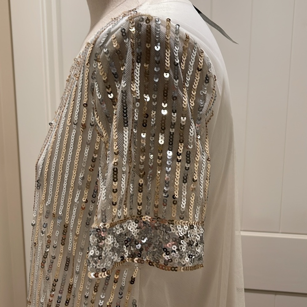 ALFANI Sequined Gold/Silver Stripped NWT Size Small Short Sleeved Scoop Neckline - Picture 6 of 13
